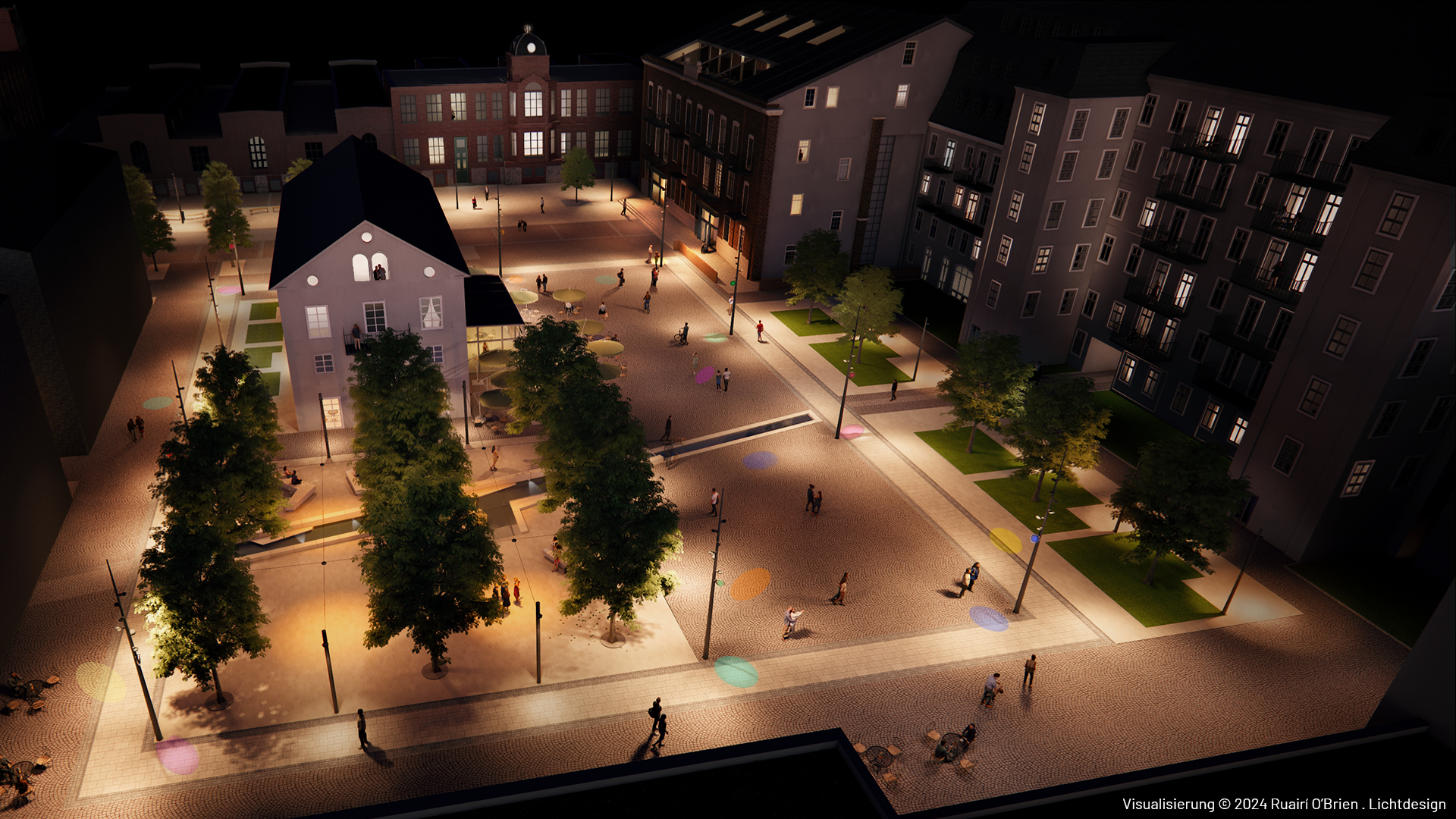 3D-Illustration eines Beleuchtungskonzepts auf dem Marktplatz