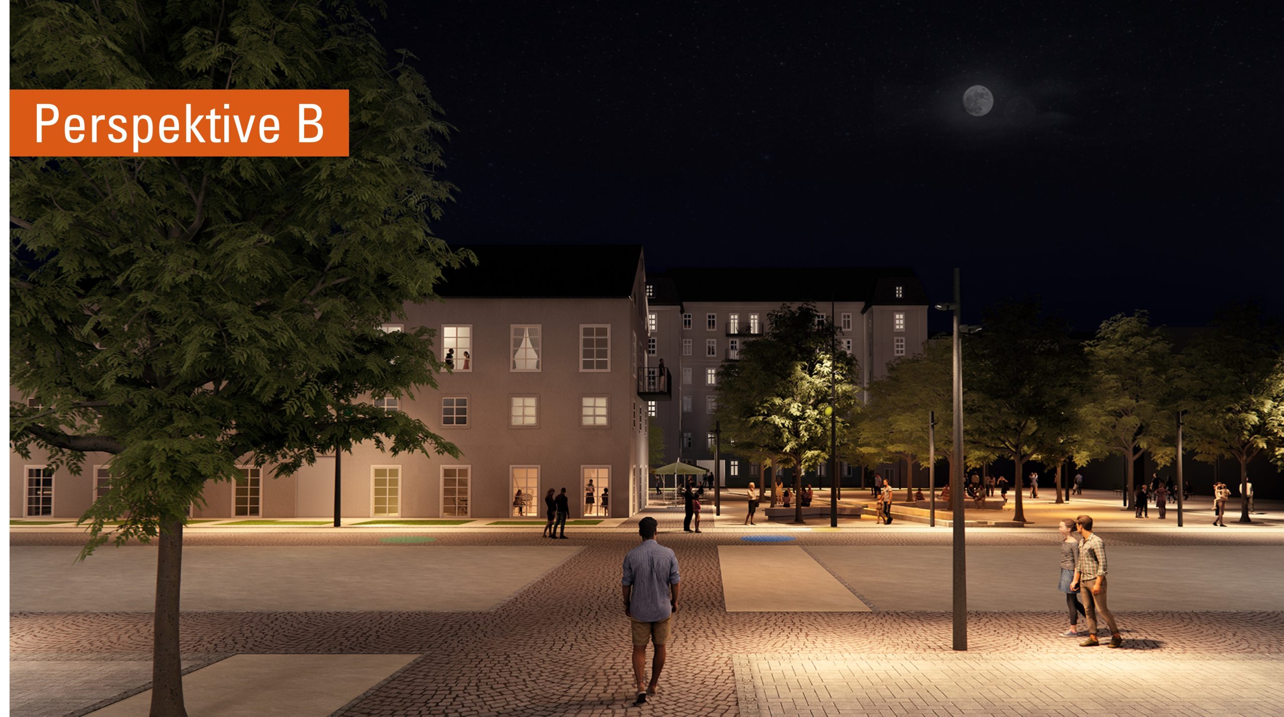 Blick auf das Gelände bei Nacht, Perspektive B
