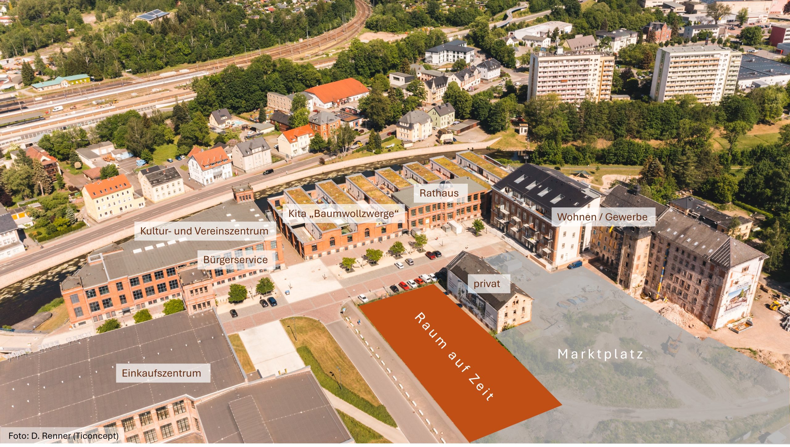 Luftbild mit Beschriftung der Alten Baumwolle